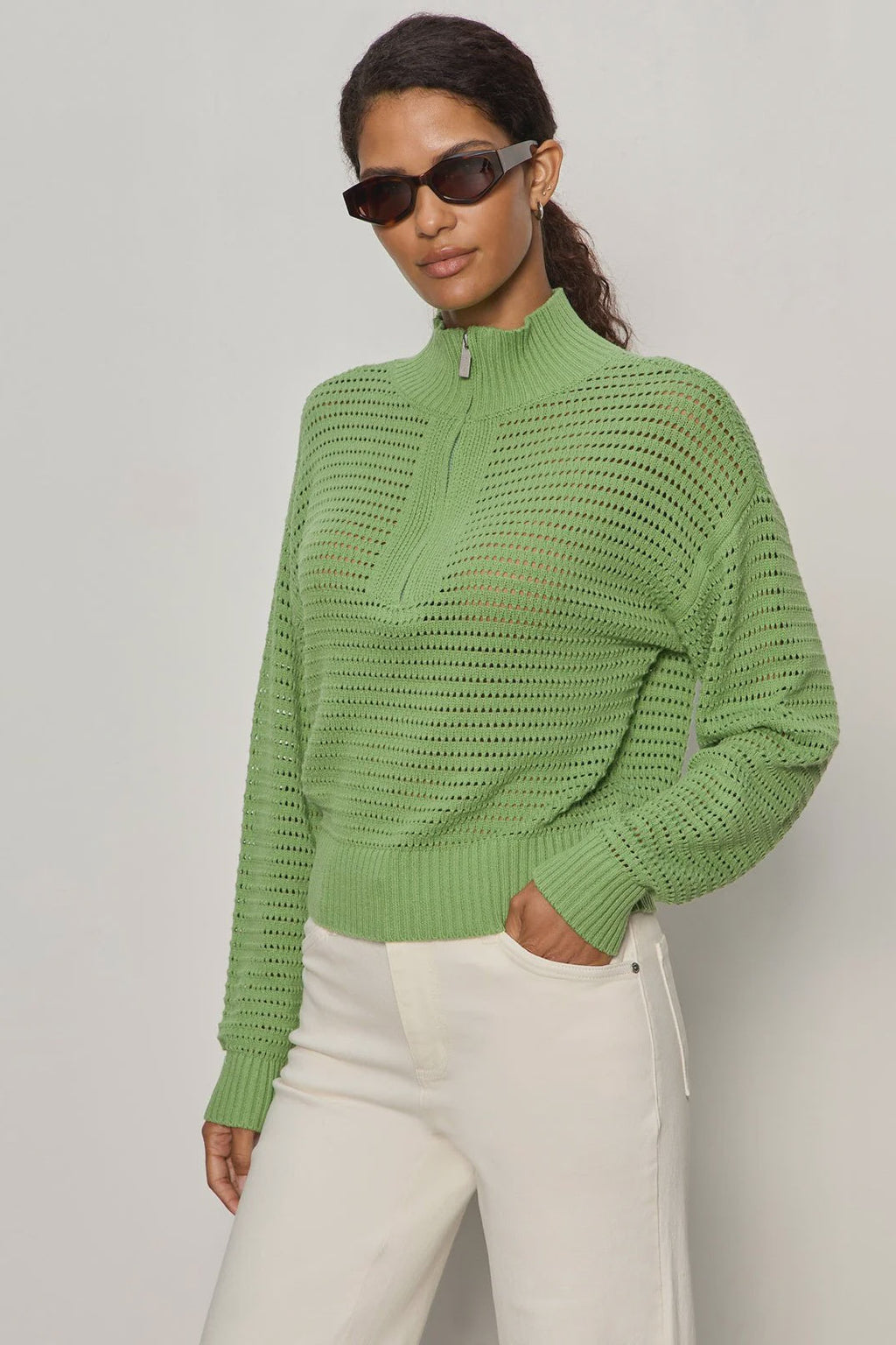 Open Knit 1/2 Zip Sweater - Detox Green