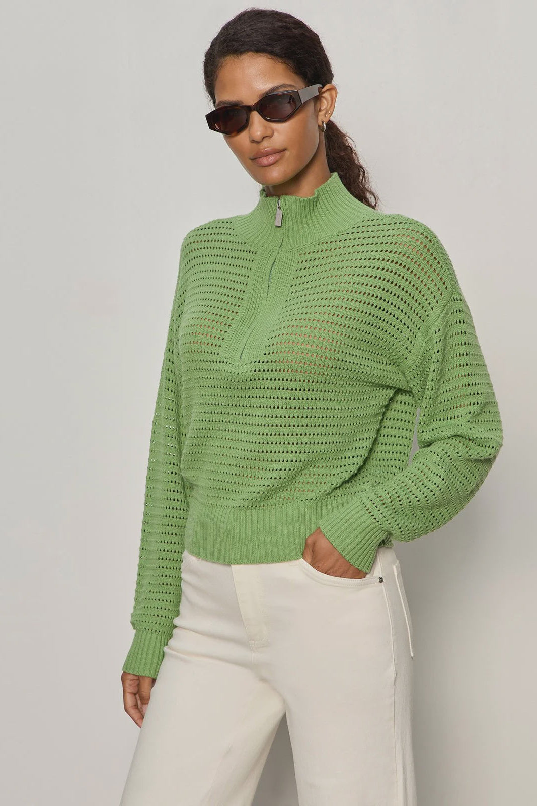 Open Knit 1/2 Zip Sweater - Detox Green