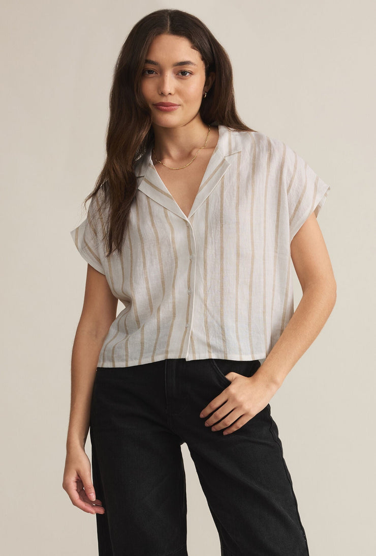 Parallel Button Down Top - Cement