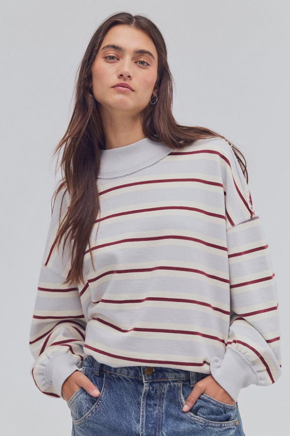 Palm Springs Striped Pullover - Washed Blue Combo