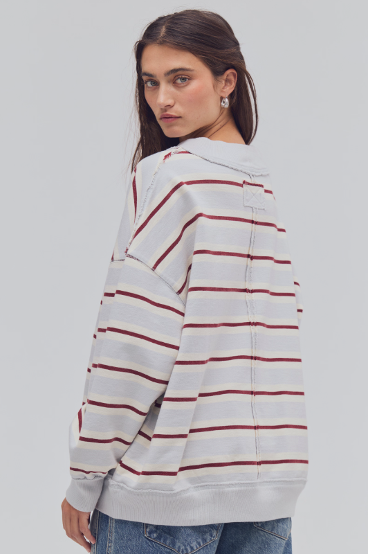 Palm Springs Striped Pullover - Washed Blue Combo