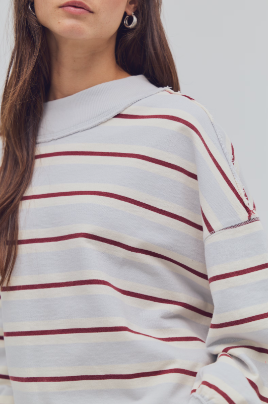 Palm Springs Striped Pullover - Washed Blue Combo