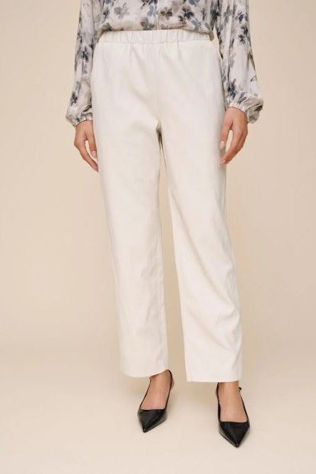Elastic Waist Faux Leather Trouser - Winter White