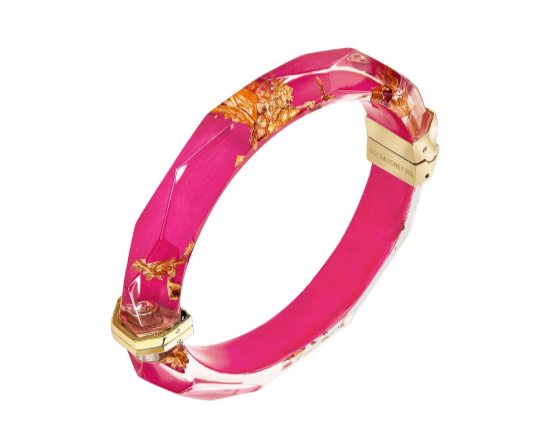 Gold Leaf Thin Faceted Bangle - Pink Peacock