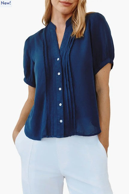 Short Sleeve Pintuck Shirt - Navy Dusk