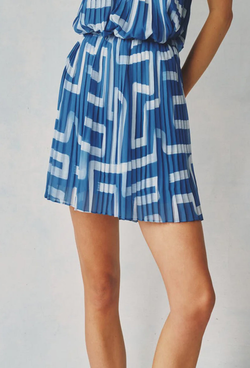 Pleated Mini Skirt - Coastal Print