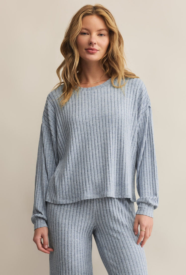 Daydream Rib Long Sleeve Top - Light Denim