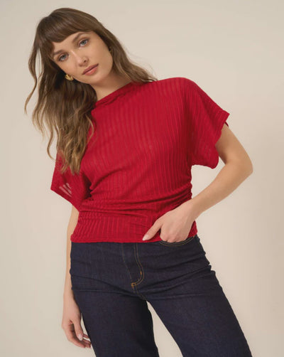 Holly Funnel Neck Dolman Tee - Red