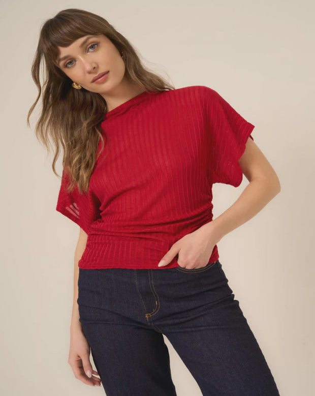 Holly Funnel Neck Dolman Tee - Red