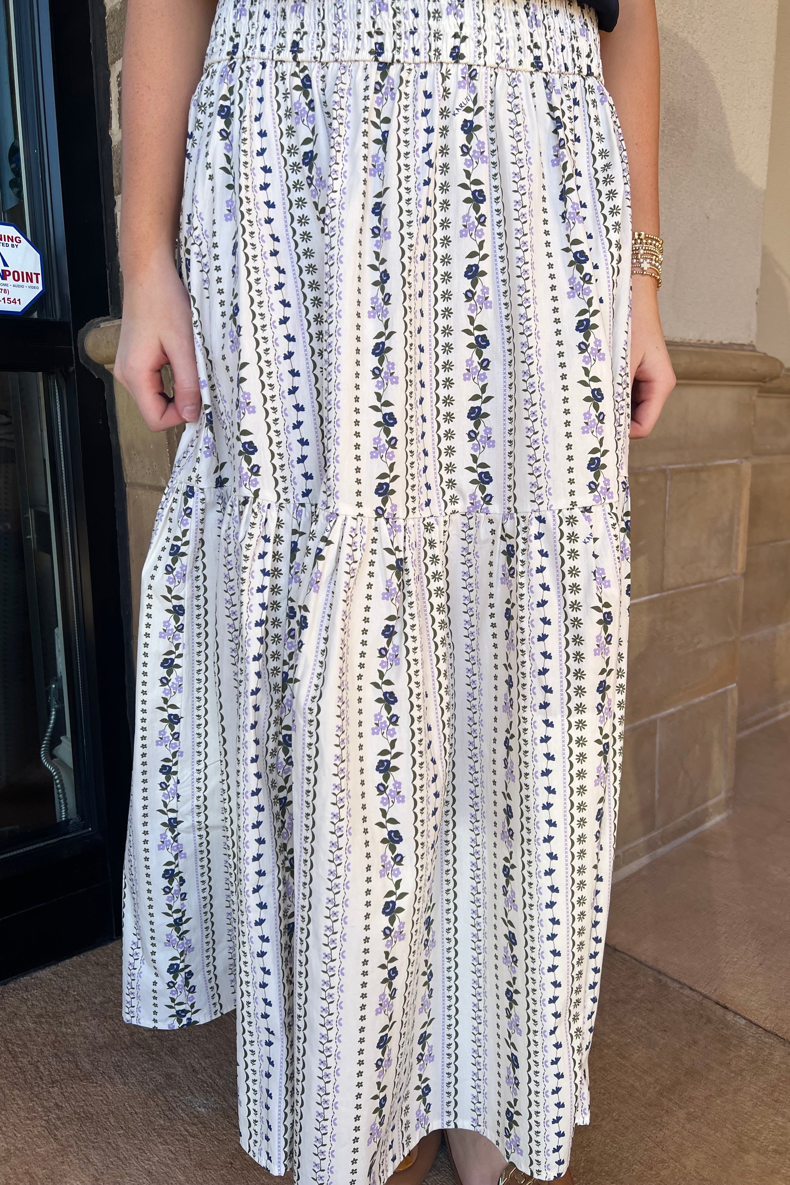 French Floral Tiered Maxi Skirt - White Multi