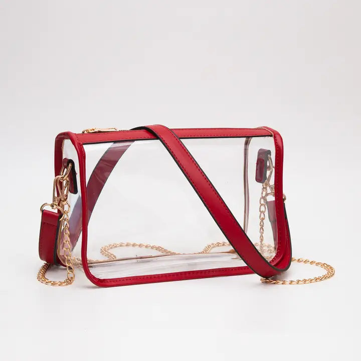 Game Day Stadium Clear Rectangle Crossbody Bag - Red
