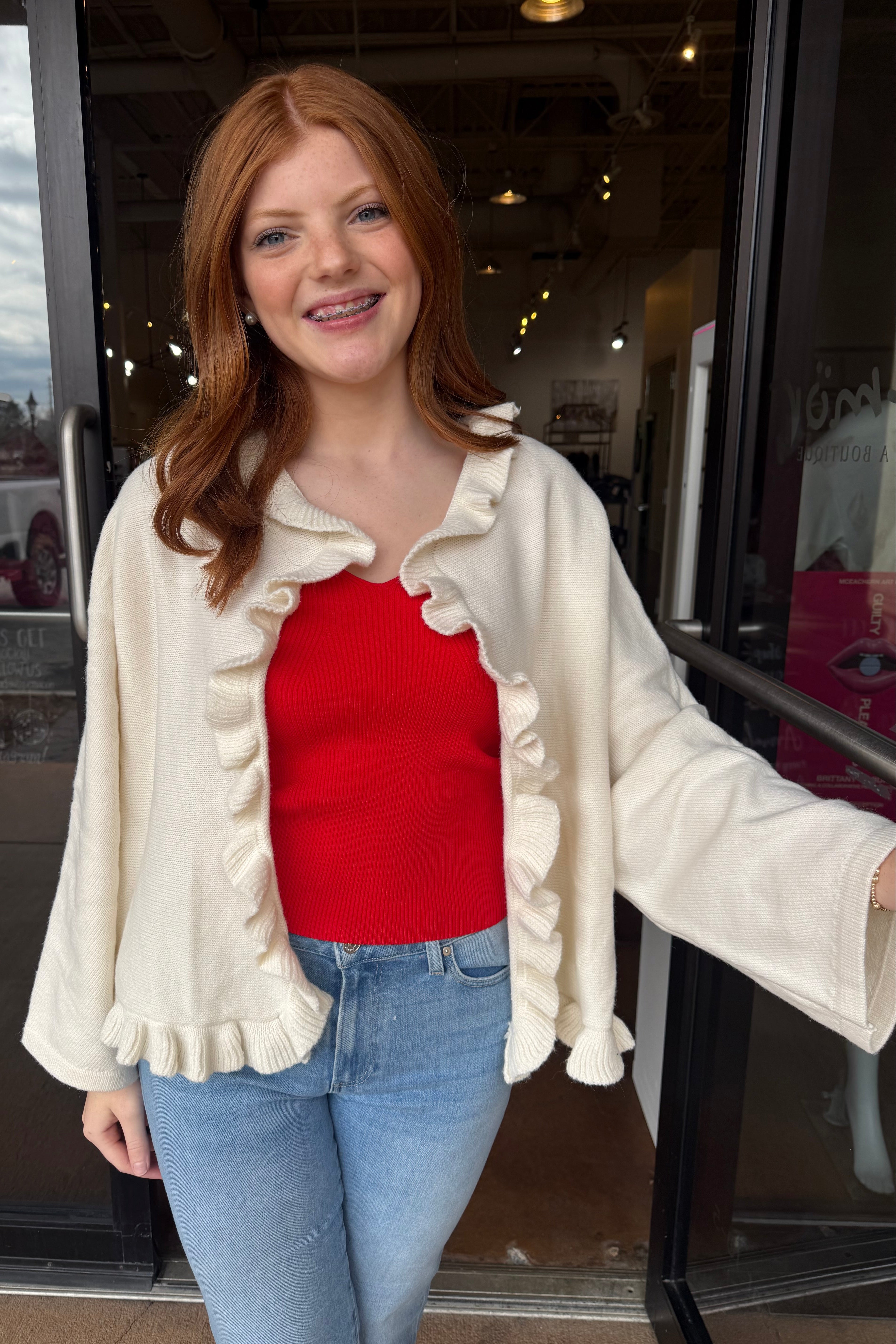 Sabrina Ruffle Cardigan - Ivory – Rumor Boutique