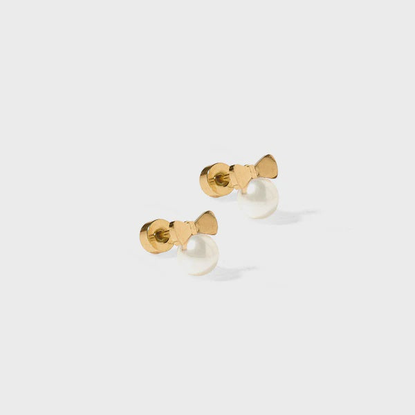 Heidi Pearl Bow Screwback Stud Earrings