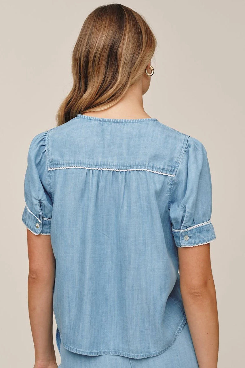 Short Sleeve Pullover With Trim - Ombre Mist Wash