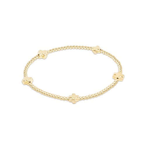 Signature Cross Small Gold Pattern 2mm Bead Bracelet - Gold