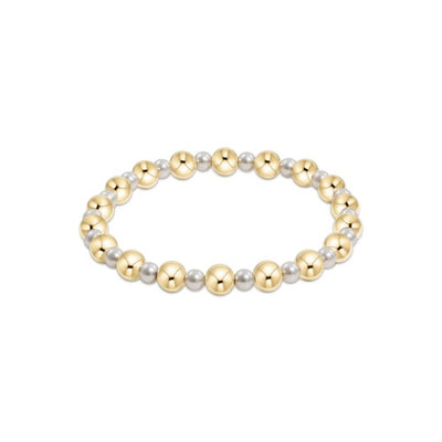 Extends - Pearl Grateful Pattern 4mm Bead Bracelet - 6mm Gold