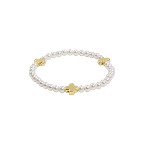 Signature Cross Pearl Pattern 4mm Bead Bracelet - Gold