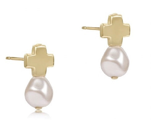 Signature Cross Gold Stud - Pearl
