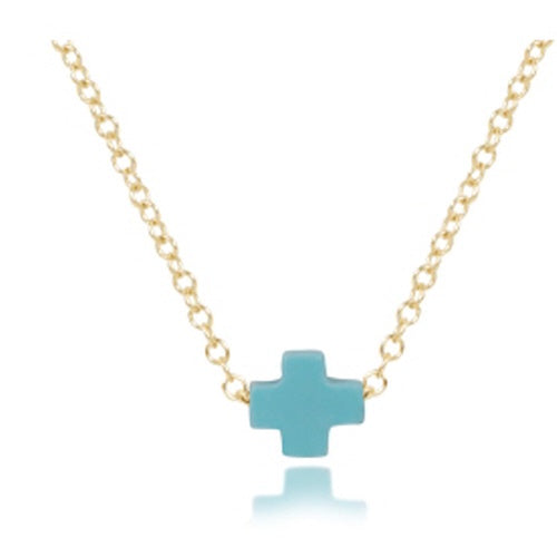 16" Necklace Gold - Signature Cross Small Turquoise