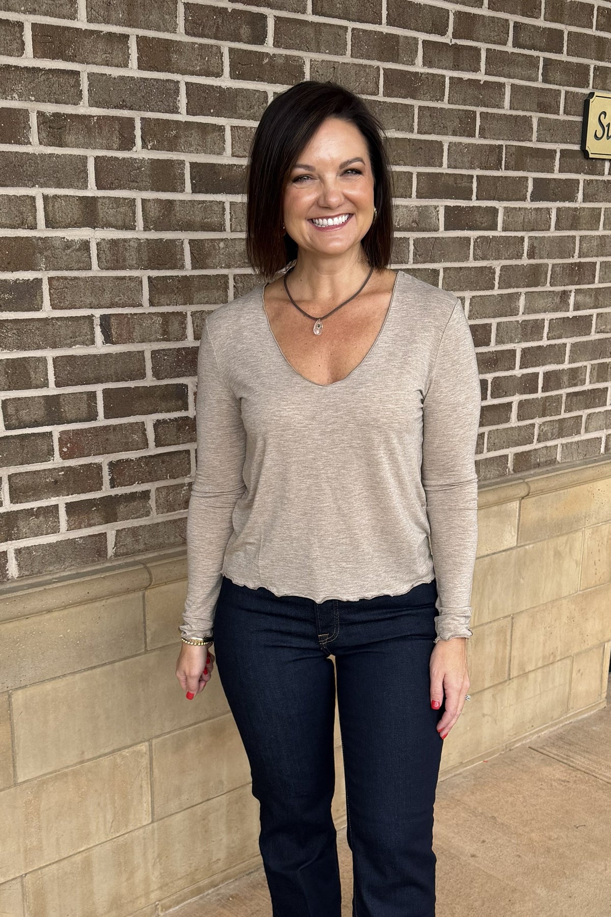 Taija Long Sleeve V Neck Top - Bear Hug