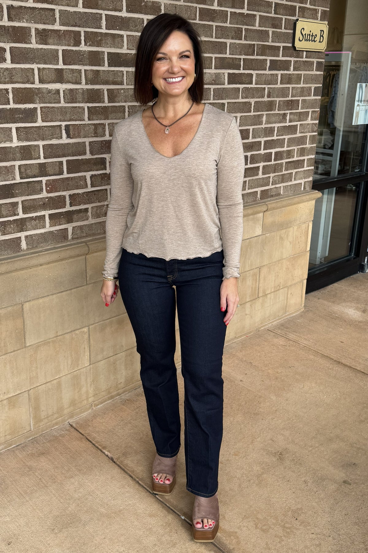 Taija Long Sleeve V Neck Top - Bear Hug
