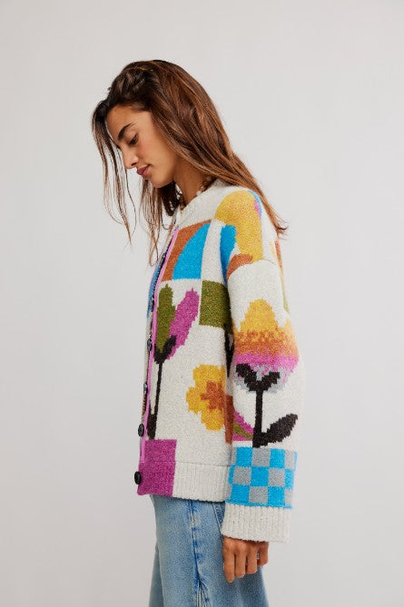 Tulip Whirl Sweater Cardigan -  Ivory Combo
