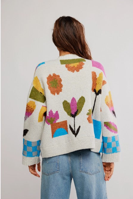 Tulip Whirl Sweater Cardigan -  Ivory Combo