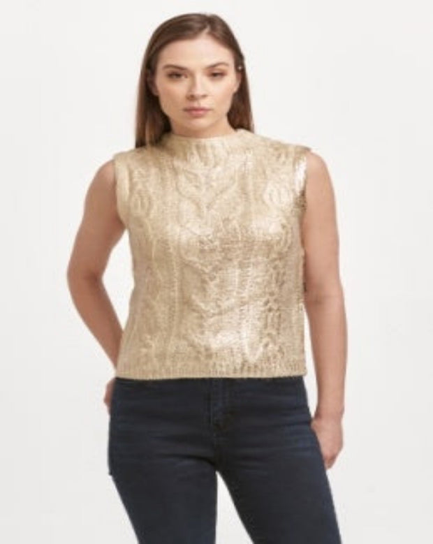 Tatiana Sleeveless Metallic Sweater Tank - Rose