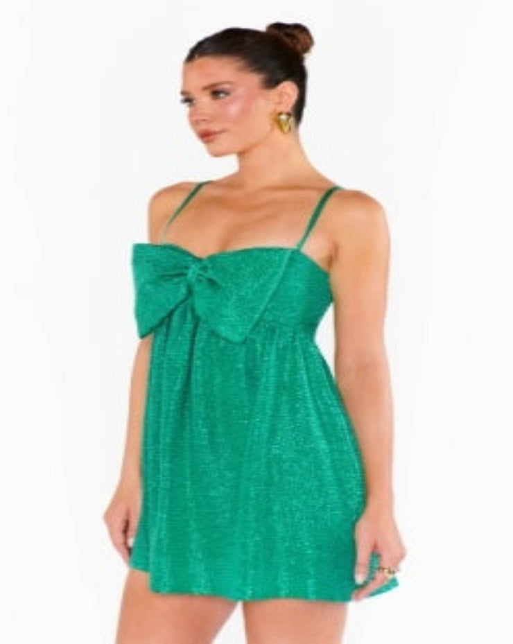 Best Bow Mini Dress - Green Confetti