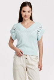 Renata Short Sleeve Knit Top - Aquamarine