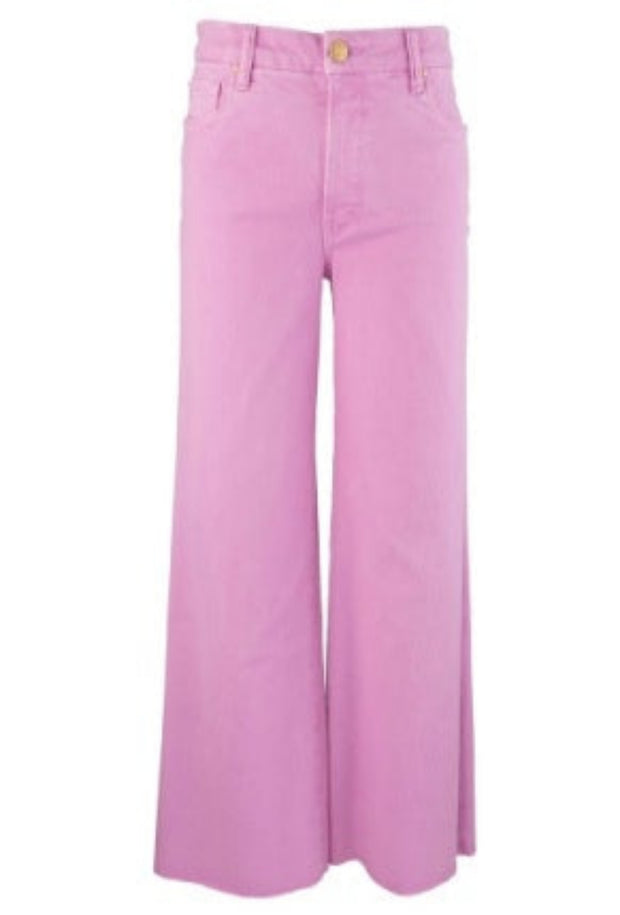 Meg High Rise Fab Ab Wide Leg Raw Hem - Peony Pink