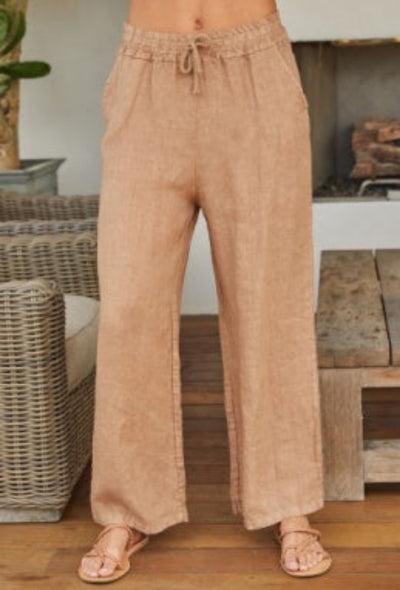 Linen Drawstring Pants - Camel