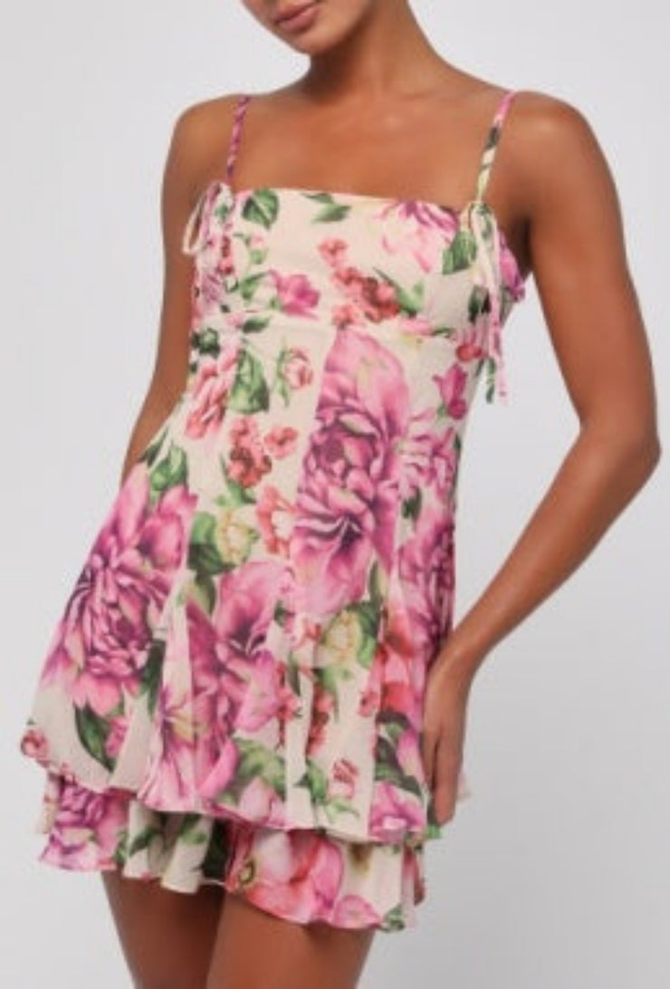 Lauren Layered Chiffon Mini Dress - Fuschia