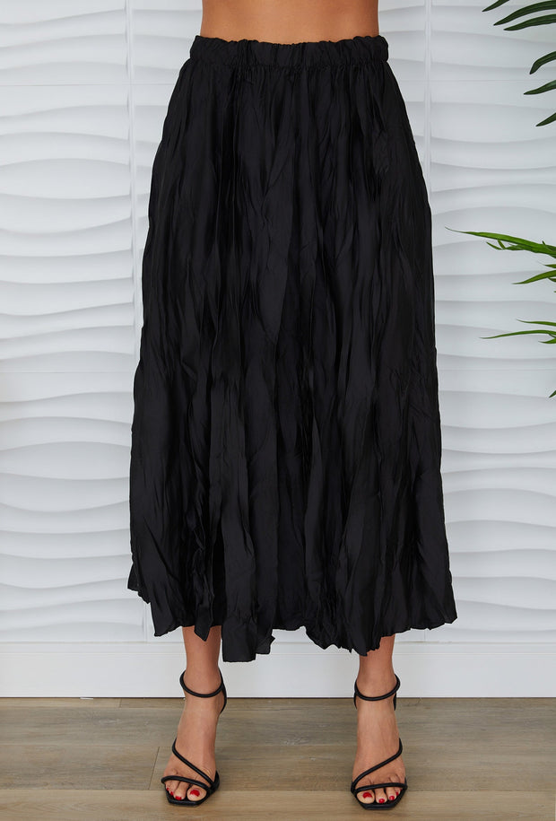 Crinkle Midi Skirt - Black