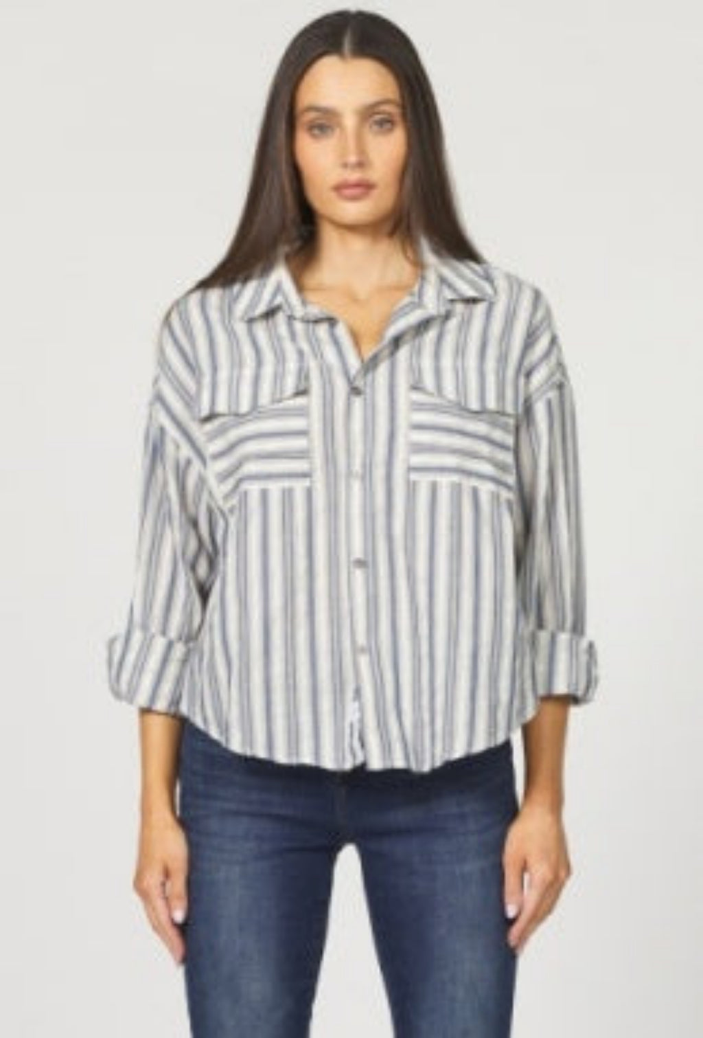 Striped Button Down - Dark Blue