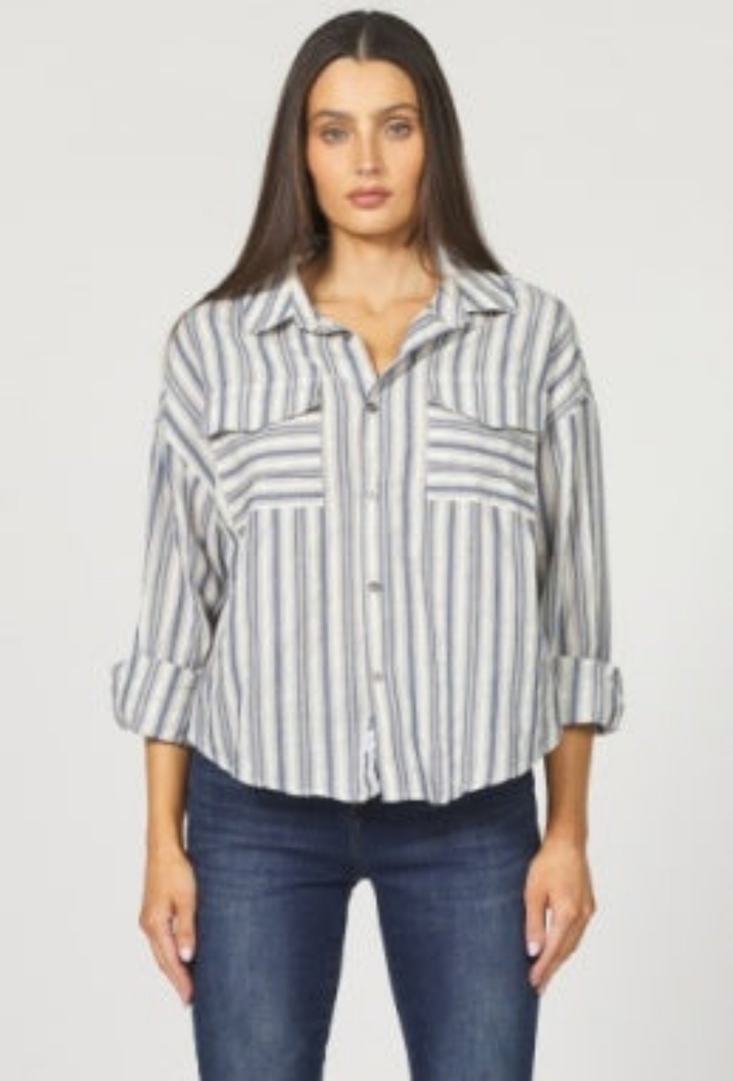 Striped Button Down - Dark Blue