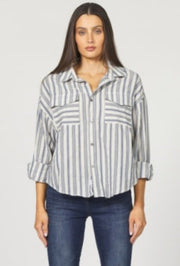 Striped Button Down - Dark Blue