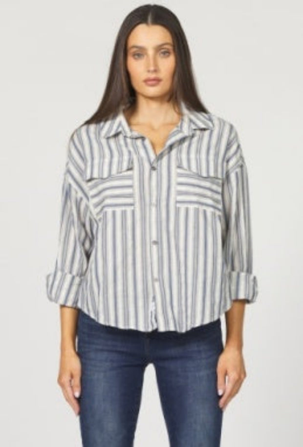 Striped Button Down - Dark Blue
