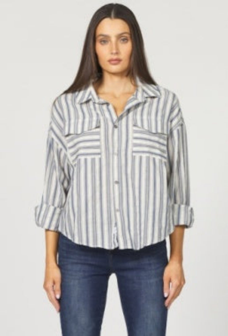 Striped Button Down - Dark Blue