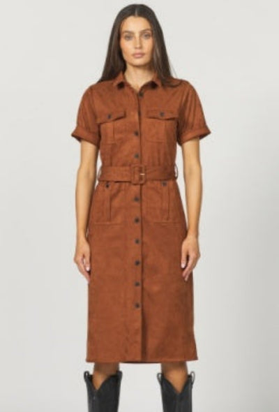 Suede Midi Button Down Dress - Chocolate