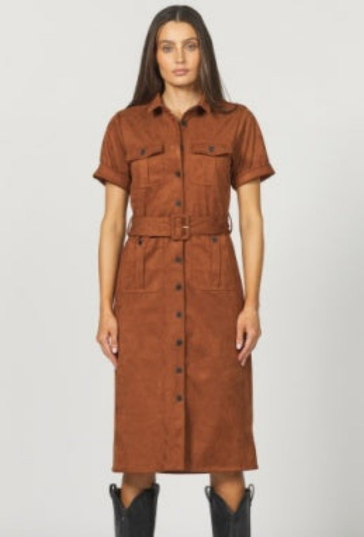 Suede Midi Button Down Dress - Chocolate
