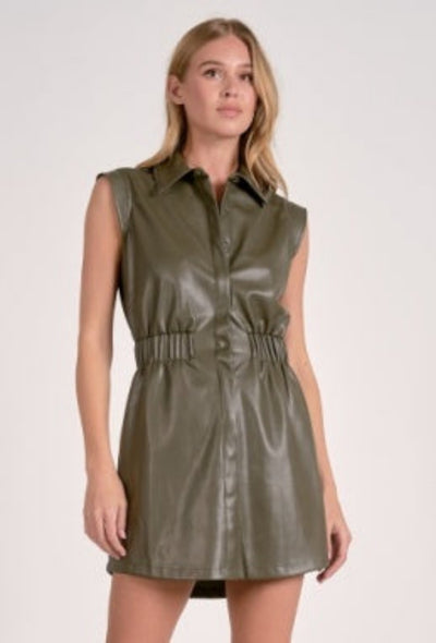 Sleeveless Pleather Mini - Pine