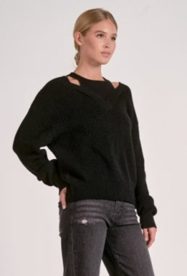 Cut-out Long Sleeve Sweater - Black