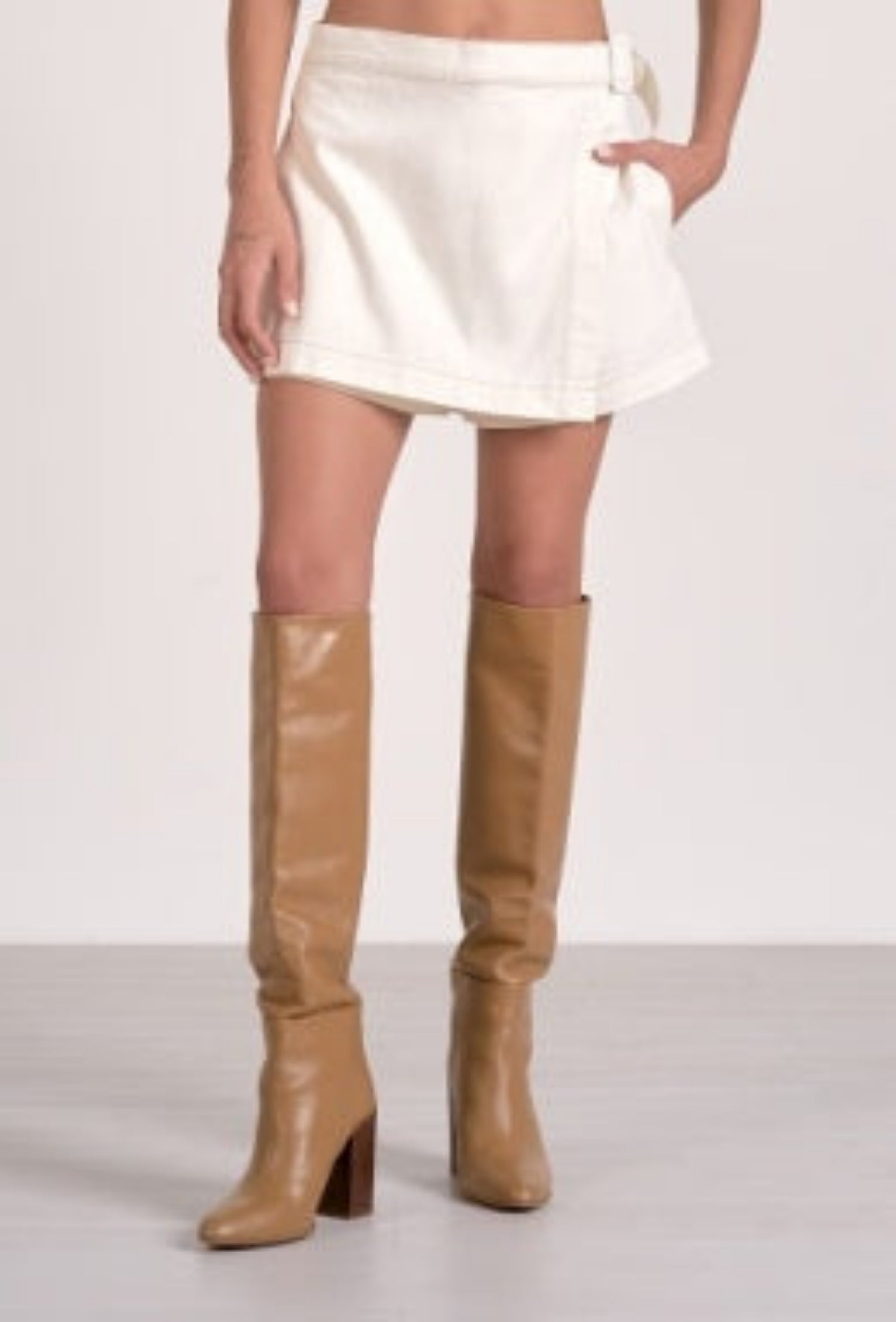 Slanted Front Denim Skort - Natural