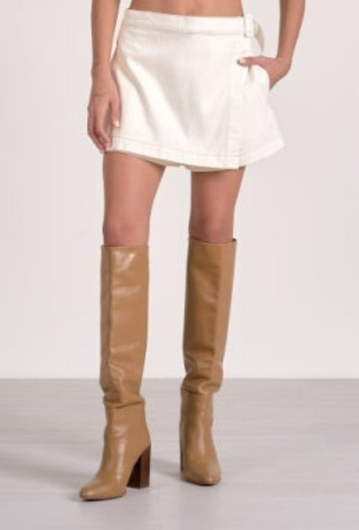 Slanted Front Denim Skort - Natural