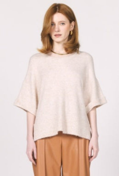 Catrina Short Sleeve Sweater - Heather Oatmeal