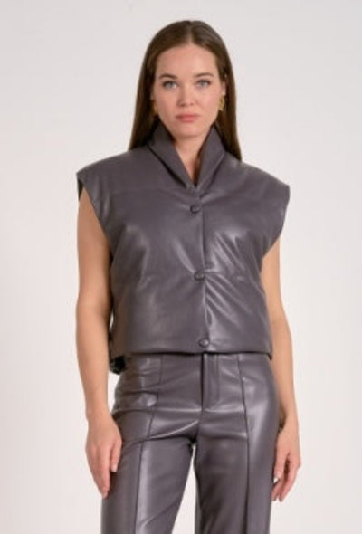 High Collar Pleather Vest - Charcoal
