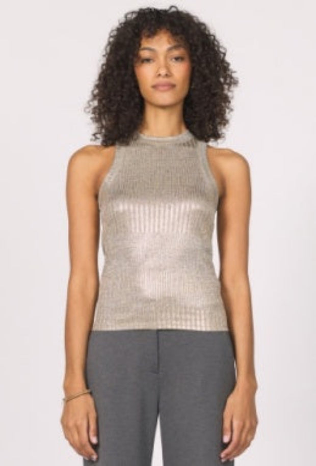 Pamela Halter Sleeveless Top - Gold Foil