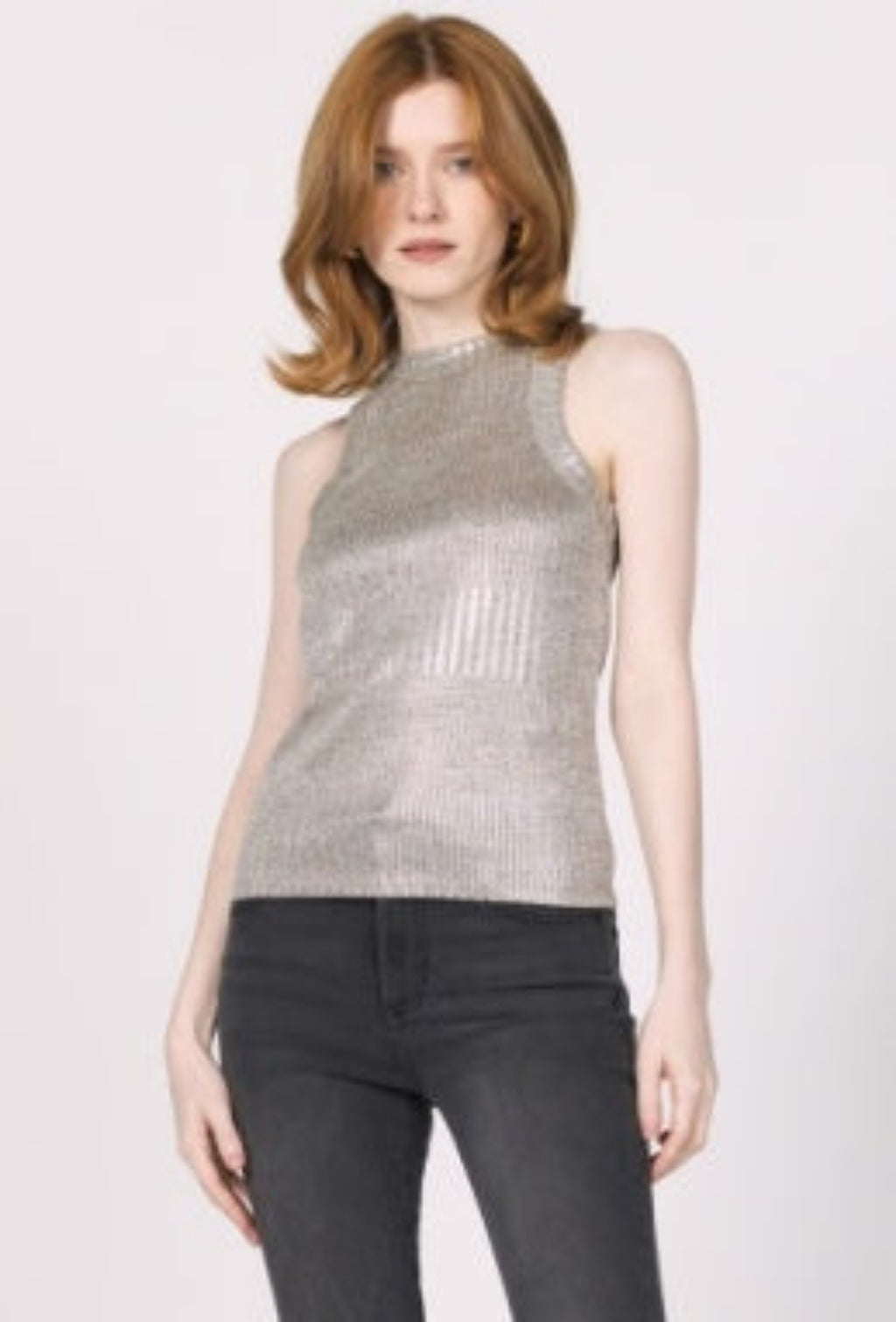 Pamela Halter Sleeveless Top - Silver Foil