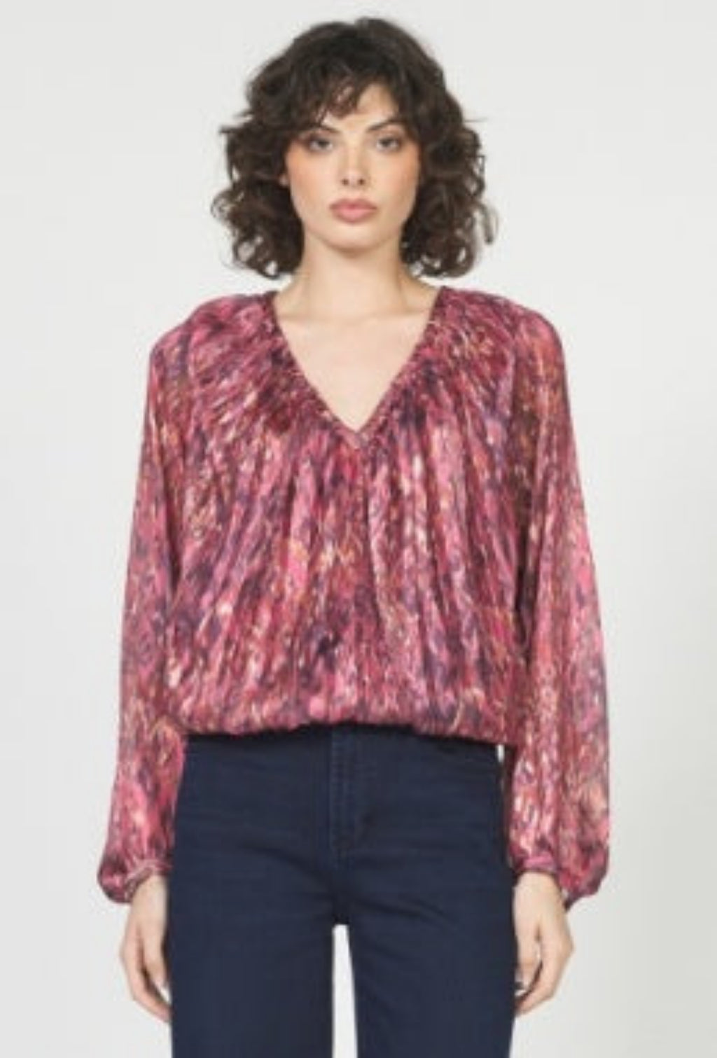 Piaf Long SLeeve Lurex Top - Pomegranate